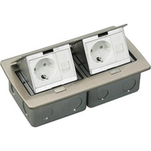 2019 New Aluminum material silver floor mounted socket box with 2 *EU power + 2 *RJ45 POP UP SOCKET ,copper material available