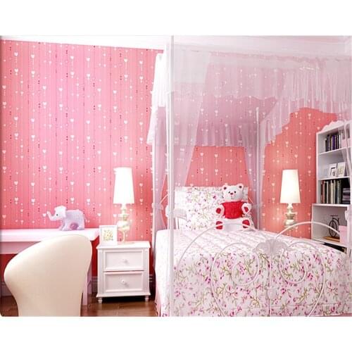 Beibehang papel de parede Children room girls bedroom non woven wallpaper background wall pink peach vertical stripes stamp