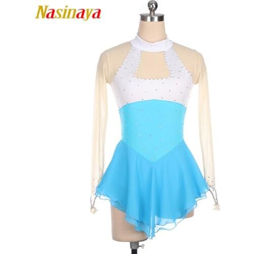 Nasinaya Figure Skating Dress Customized Competition Ice Skating Skirt for Girl Women Kids Gymnastics Performance White sky blue