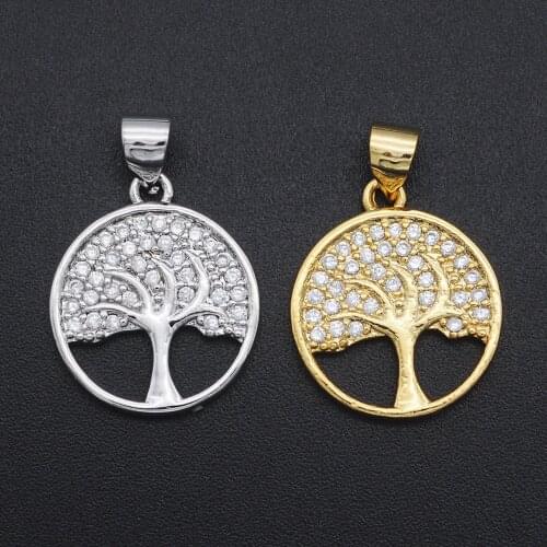21x26mm 100% CZ Zircon DIY Jewelry Tree Of Life Charm Pendant Wholesale Jewellwery Finding Supplies Jewellery Accessories