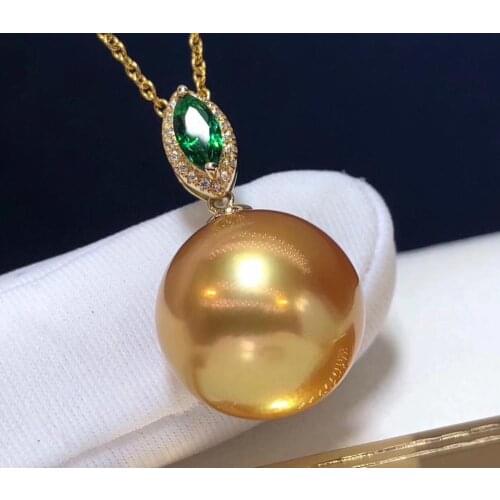 D109 Pearl Pendants Fine Jewelry 18K Natural Ocean Sea Gold Pearls 13-14mm Pendant Necklaces for Women FIne Pearls Pendants
