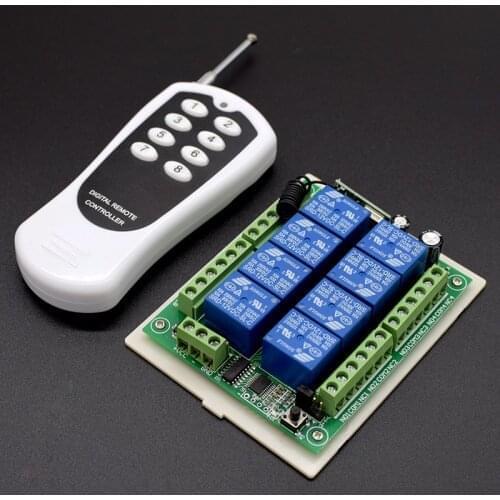 DC 24V 12V 8CH channel RF Wireless Remote Control Switch & Remote Control System receiver + transmitter 8CH Relay 433MHz