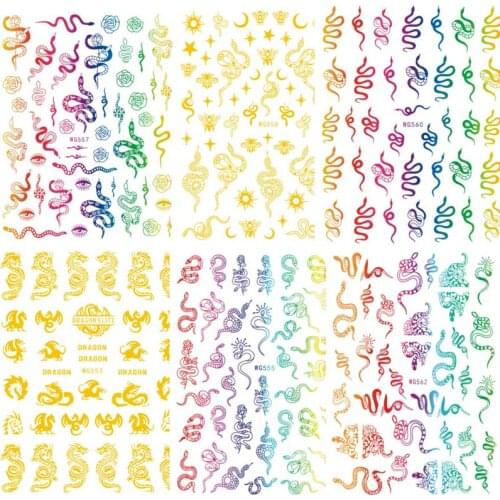 Rainbow snake stickers for nail art decoration ultra thin gold laser foils self glue gilding dragon snake nail adhesive WG068