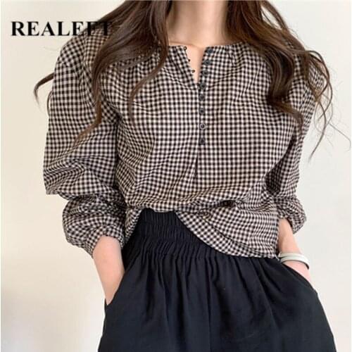 Женские рубашки в клетку REALEFT China At AliExpress