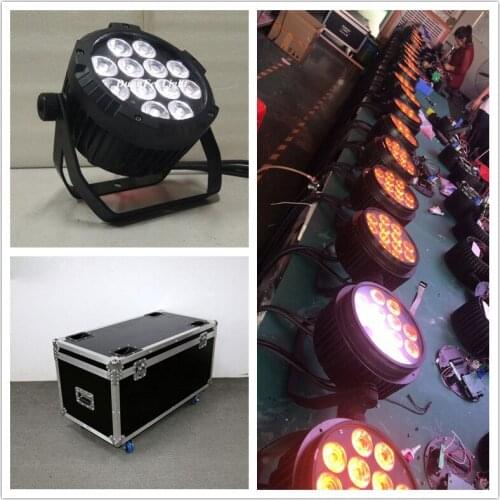 Roadcase) 12pcs/lot waterproof stage lighting led flat par 12x18w rgbwa uv 6 in 1 led par outdoor wash DMX Slim Flat LED Par