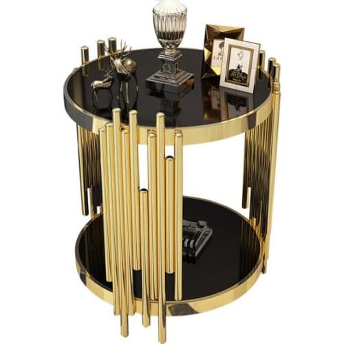 Luxury Mirror Top Unique Accent Gold Metal Wire Side Table