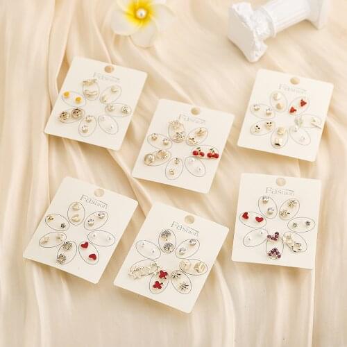 7 Pairs/set Stud Earrings Set For Women 2020 Fashion Cute Earrings Heart Round Bow Flower Statement Wedding Party Earrings Gift