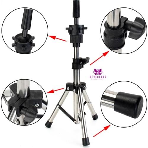 Adjustable Silver Aluminum Mannequin Head Tripod Stand Hairstyles Hairdressing Training Wig Head Clamp Holder for Practice Model