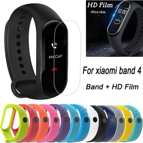Silicone Watch Band Strap With HD Film Screen Protector For xiaomi Mi Band Miband 4 Wristband Replacement Bracelet Watchband