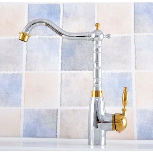 Kitchen Wet Bar Bathroom Vessel Sink Faucet Silver Polished Chrome Gold Color Brass Swivel Spout Mixer Tap Single Hole msf815