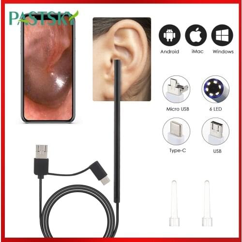Ear Otoscope Megapixels Ear Scope Inspection Camera 3 in 1 USB Ear Digital Endoscope Earwax Cleaner Tool with 6led Ear Picker