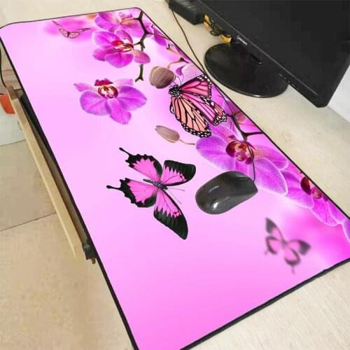 XGZ Pink Butterfly Animal Large Locking Edge Mouse Mat Gaming Mouse Pad Computer Mousepad Rubber Keyboard Desk Mat for LOL CSGO