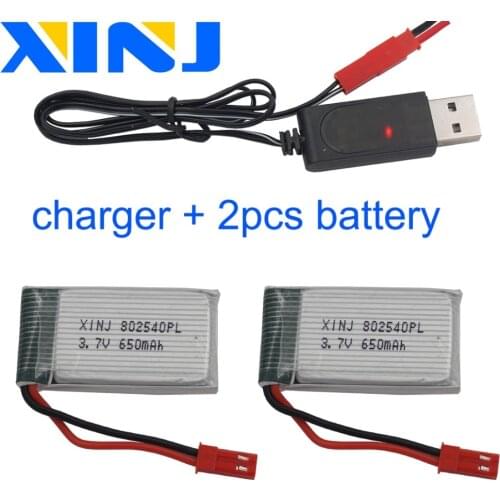 XINJ 2pcs+charger 3.7V 650mAh 25C Rechargeable Lithium-Polymer Li-po battery LI-ion for Syma X5C X5SC RC Quadcopter Drone 802540