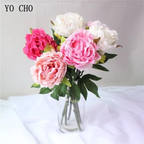 YO CHO Fake Flower DIY Wedding Bouquet Bridesmaid Artificial Silk Peony Flower Home Party Decor Table Center Ornaments Flowers