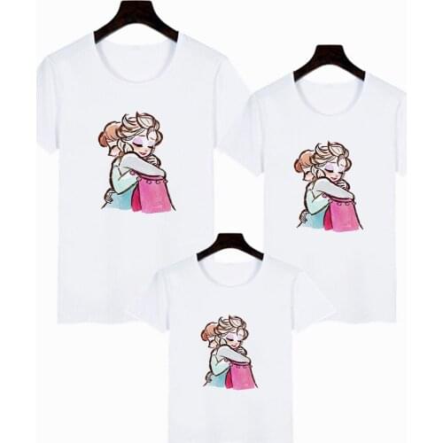 Frozen Anna hugs Elsa T-Shirt for Children Casual White Baby Girl Boy Tops T-shirt Harajuku Adult Unisex T Shirt Family Look