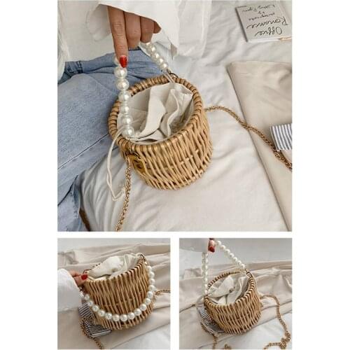 Women Fashion Handbag Shoulder Bag Ladies Rattan Bucket Summer Crossbody Tote 066F