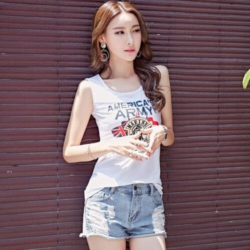 2019 new vest female street sleeveless short sexy casual fashion home beach holiday cartoon printing student bottoming shirt