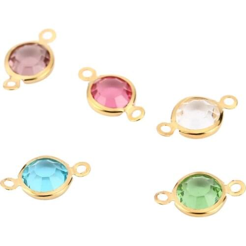 10pcs Stainless Steel 15*8.5mm Framed Glass Round Pendants Charm Shiny Dangle Beads Connectors For DIY Jewelry Making Findings