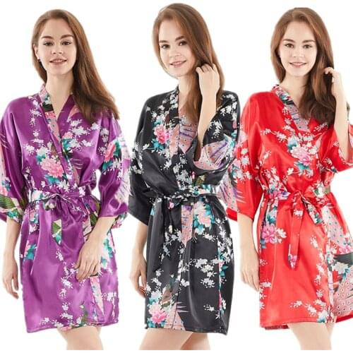 12Color Loose Satin Pajamas Traditional Wedding Japanese Kimono Peacock Robes Asian Yukata Cardigan for Women Clothing S-3XL
