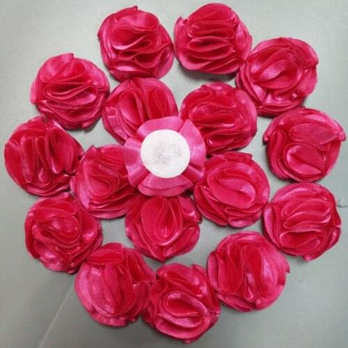 20Pieces/Bag Hot Pink Satin Rose Handmade Size 3.5CM Artificial Roses Ribbon Flower Hand DIY Wedding Bouquet Hair Accessories