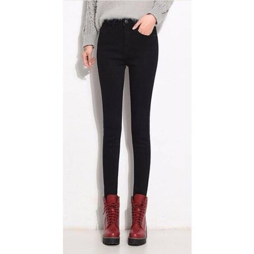 2020 Winter Women High Waist Jeans Gold Fleeces Inside Thick Warm Denim Pants Trousers Female Jeans Plus size