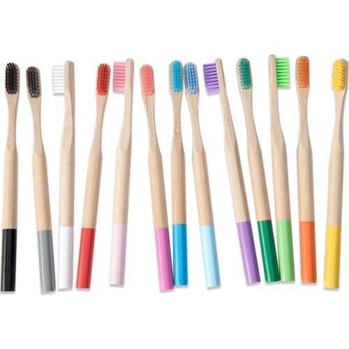 4pcs Rainbow Bamboo Toothbrush Round Bamboo Handle Black Bristle Adult Tandenborstel Wooden Handle Low carbon Toothbrush 8Colors