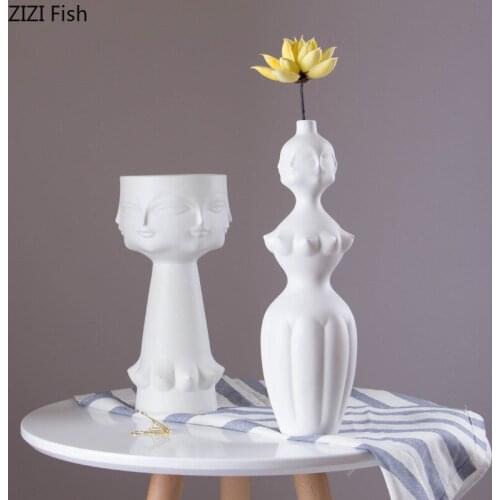 Abstract Character Ceramic Flower Vase Figure Statue Flowers Pots Floral Artwork Desk Decoration Porcelain Vases Modern Decor