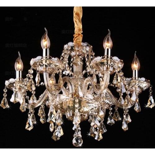 Bohemian antique cognac crystal chandeleir lustre light for parlor living room lamp vintage 12/15 pcs E14 Led candle chandeliers