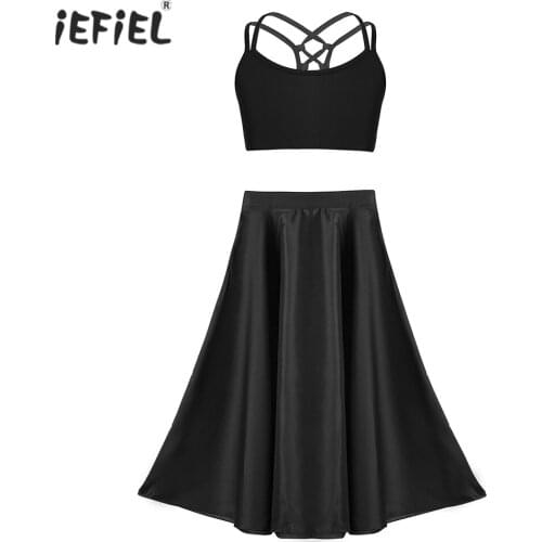 Kids Girls Clothes Sets High Waist Skirt Backless Vest Kids Stage Dance Costume Ballet Belly Latin Dance Shorts Dress Dancewear