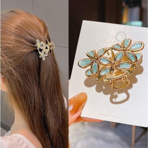 Elegant Flower Hollow Gold Hair clip for hair Geometric Alloy Hair Claws Women Girl Sweet Headband Hair Accessories banana clip