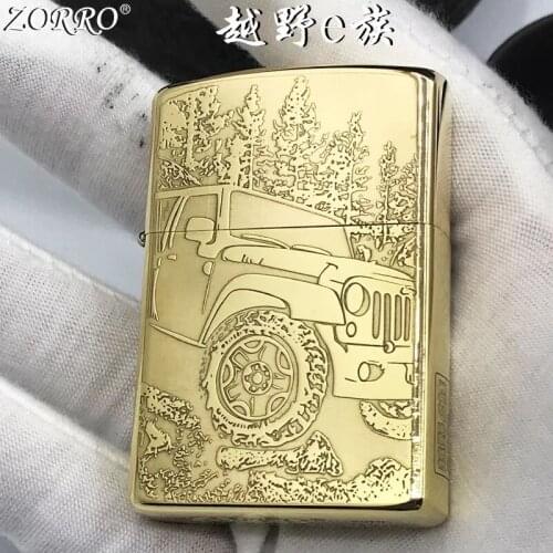 Zorro Kerosene Lighter Pure Copper Carving Off-road Vehicle Pattern Gasoline Lighter Men Gift Smoking Kitchen Tool
