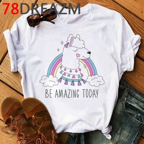 Kawaii Llama T Shirt Women Summer Top Funny Cartoon No Prob Llama Graphic Tees Femme Lama Ladies Tops Unisex Plus Size Female
