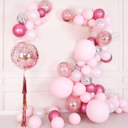 Balloon Garland Arch Kit 111pc Macaron Pink Rose red marble gold Confetti Balloon silver leaves wedding decoration party decor