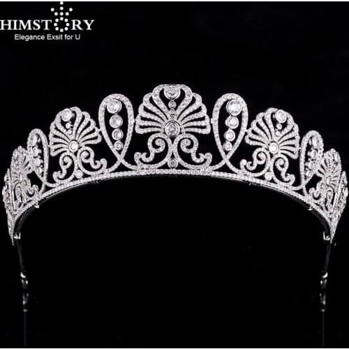 Himstory Japanese Wedding Headband High-Grade Cubic Zirconia Flower Hair Tiaras Crown Bridal Head Accessories