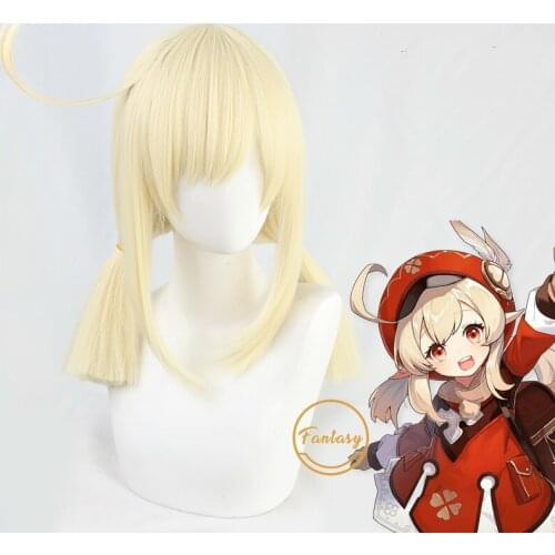 Game Genshin Impact Klee Cosplay Hair Double Ponytail Cosplay Heat Resistant Synthetic Hair + Free Wig Cap
