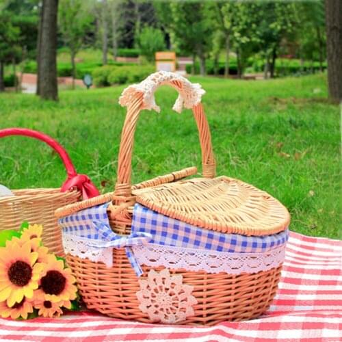 Double-Lid Lattice Decor Picnic Basket Ligtweight Camping Picnic Wicker Storage Hamper Outdoor Fruits Holder Home Decor