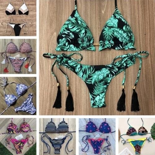 2020 New Print bikini Hot Push Up Sexy Swimwear Lace Up Top Women Swimsuit Beach Brazillian Bikini Set Female Bathing Suit