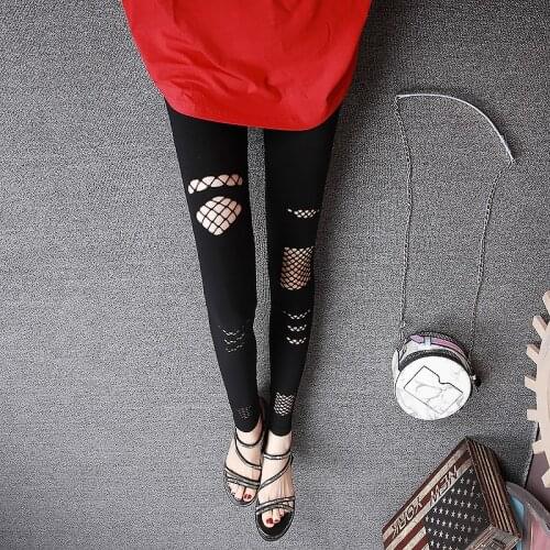 Summer Womens Elastic Leggings High Waist Ripped Holes Fashionable Casual Black Stretch Pants 2021 New in 2021