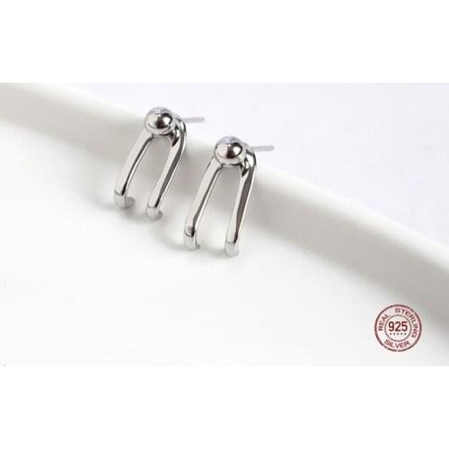 LKO Simplicity Letter U Shape Design 925 Sterling Silver Stud Earrings Trend Personality Musical Note For Women Party Jewelry