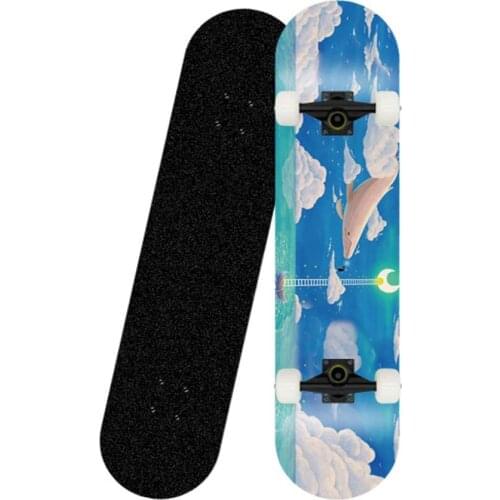 Skateboard Complete 31.5 Inch Skateboard 7-Layer Maple Wood Black Paint Bracket Skateboard for Adult Youth Beginners,Sea World