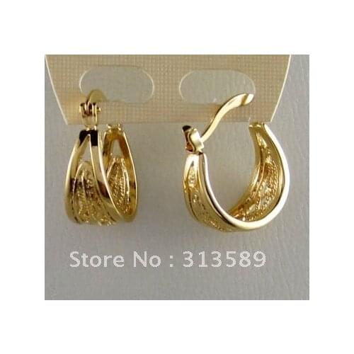 MIN ORDER 10$/Can mix design/NEW CUTE NEW - YELLOW GOLD SOLID GP OVERLAY FILLED BRASS HOOP 0.55" EARRING/GREAT GIFT