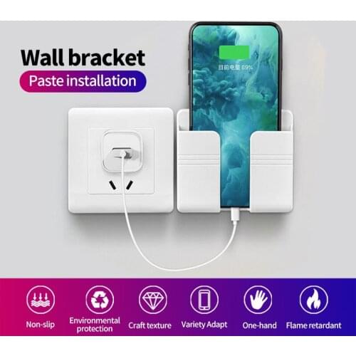 Wall Phone Holder Organizer Storage Box Remote Control Mounted Mobile Phone Plug Charging Dock Multifunction Stand For iphone 12