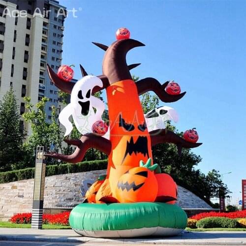 Newest custom inflatable Halloween pumpkin tree with white ghost for party decoration