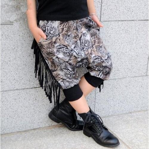 2017 New Fashion Kids Cotton Harem Pants Childrens Casual Outdoor Pants HipHop Dance Tiger Leopard print tassel boys Clothing