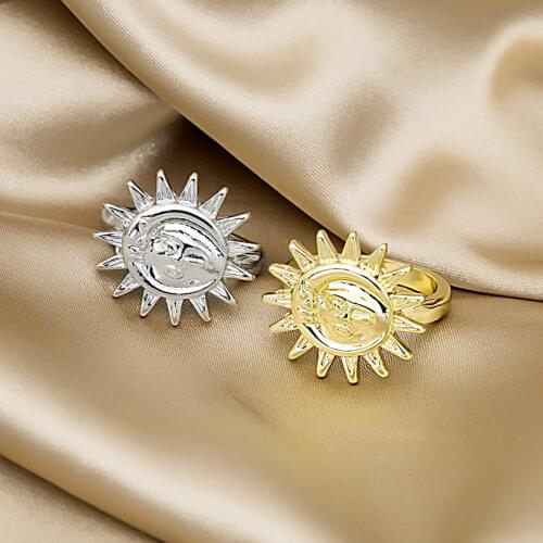 New Retro Jewelry Round Sun Face Ring For Women Hollow Adjustable Finger Tail Rings Wedding Engagement Party Girl Gift Anillo