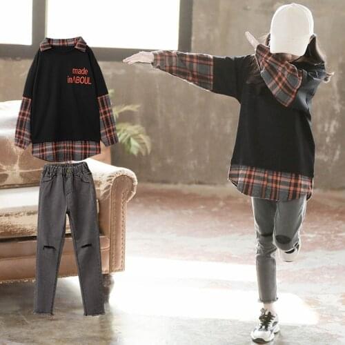 Girls Clothing 2020 Fall Clothing Teen Girls Clothes 6 To 12 Years Clothes Grid Tops+ Pants 2 Pcs Kids Clothing 9 10 12 13 Years