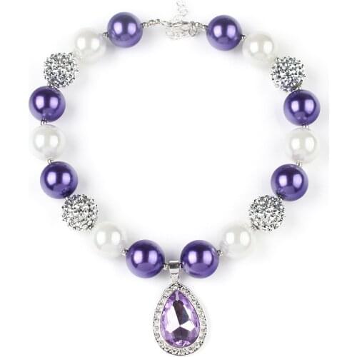 Girls Love Sofia Princess Tear Drop Amulets Alloy Pendant Necklaces Kids Women Pearl Chunky Bubblegum Necklace Baby Gift Jewelry
