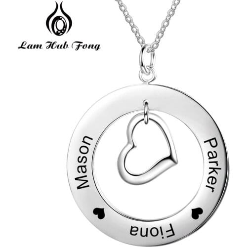 925 Sterling Silver Necklace Personalized Name Necklace Custom Round Heart Necklace for Women Mom Fine Jewelry (Lam Hub Fong)