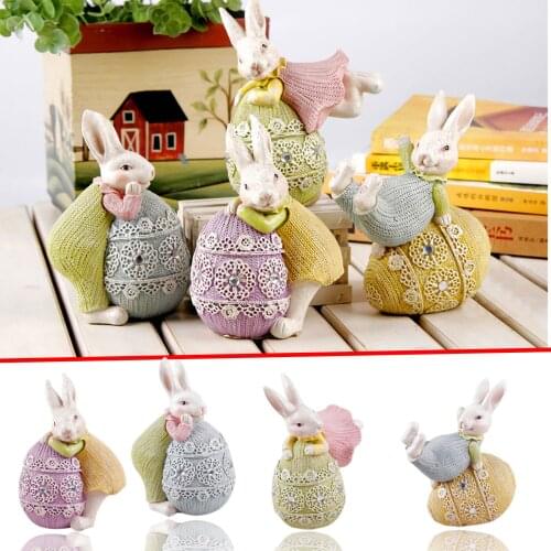 Easter Cute Rabbit Decorations Resin Bunny Miniature Figurines Easter Eggs Home Decor Garden Animal Statues Everyday Collection