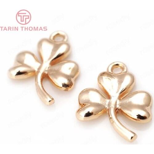 6PCS 13x17MM 24K Champagne Gold Color Plated Brass Lucky Flower Charms Pendants High Quality Diy Jewelry Accessories